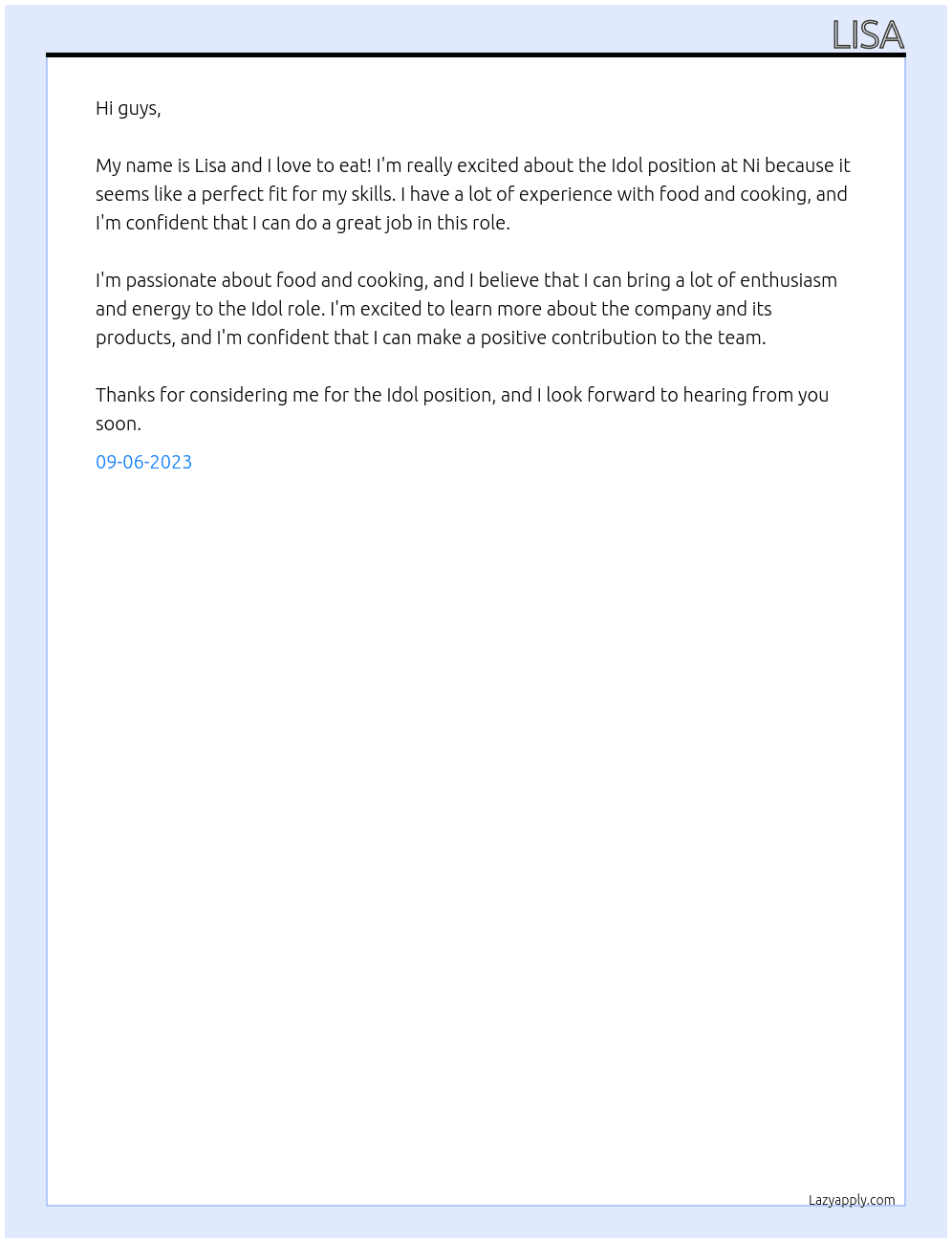Idol At Ni Cover Letter