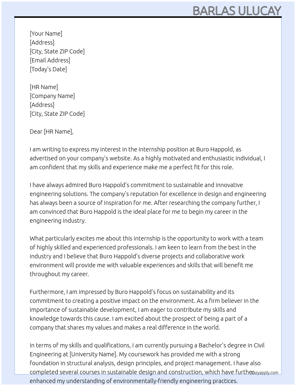 Internship At Buro Happold Cover Letter