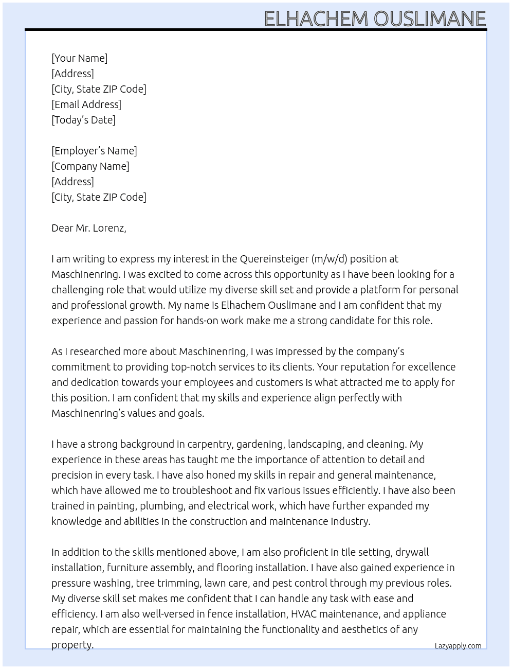 Quereinsteiger (m/w/d) At Maschinenring  Cover Letter
