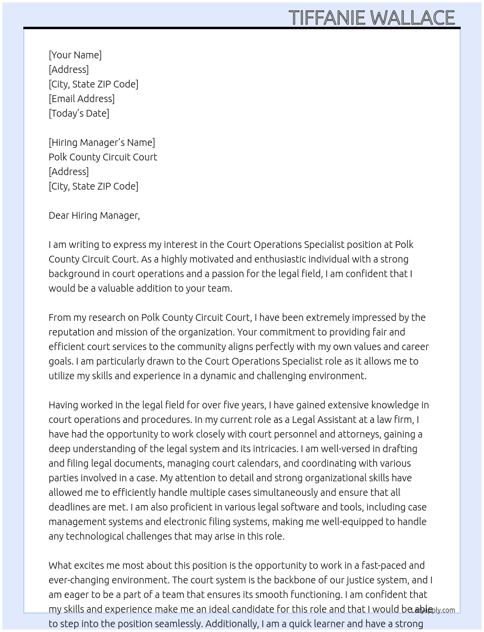 Court Operations specialist At Polk county circuit court Cover Letter