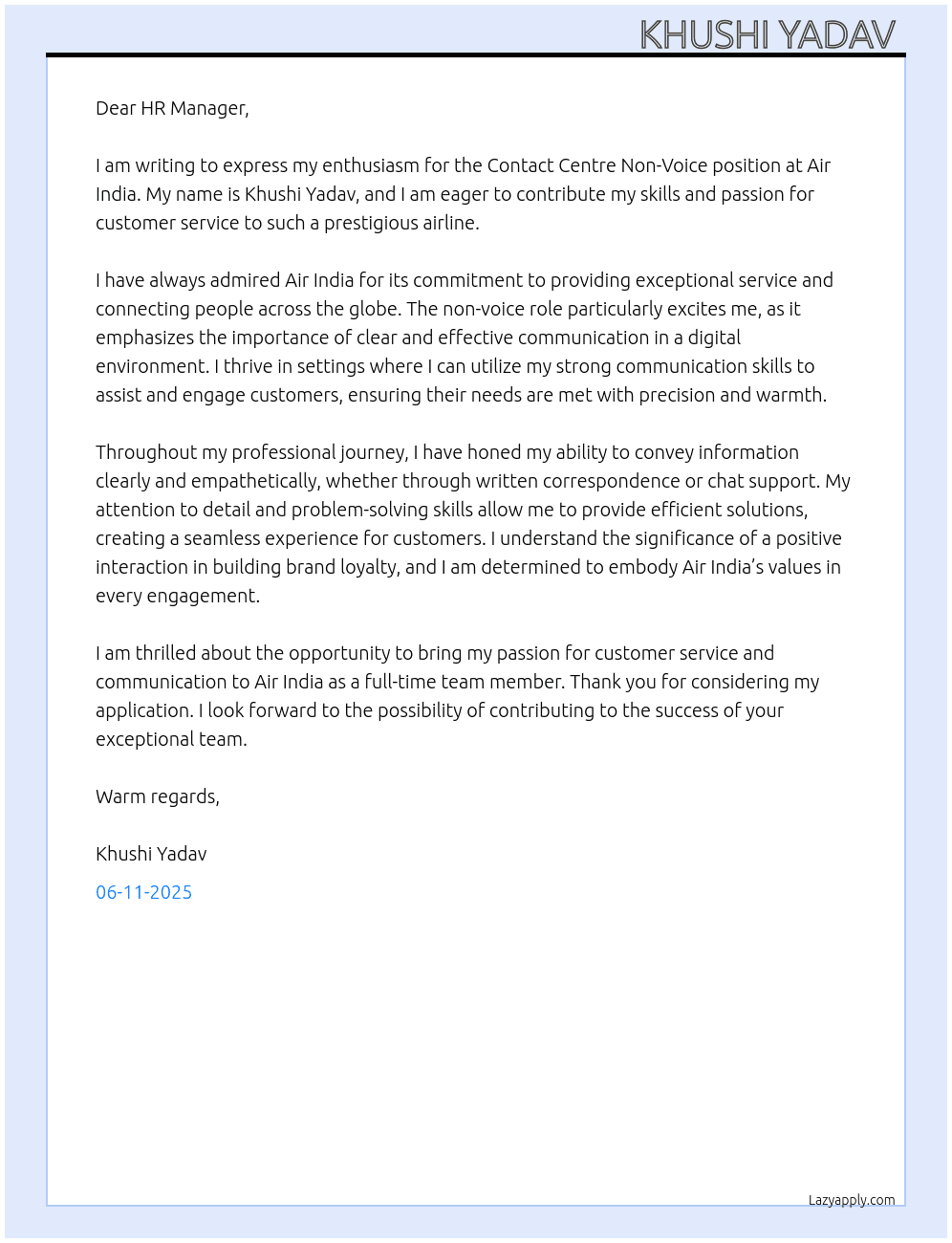 Cover letter for contact centre non voice - LazyApply