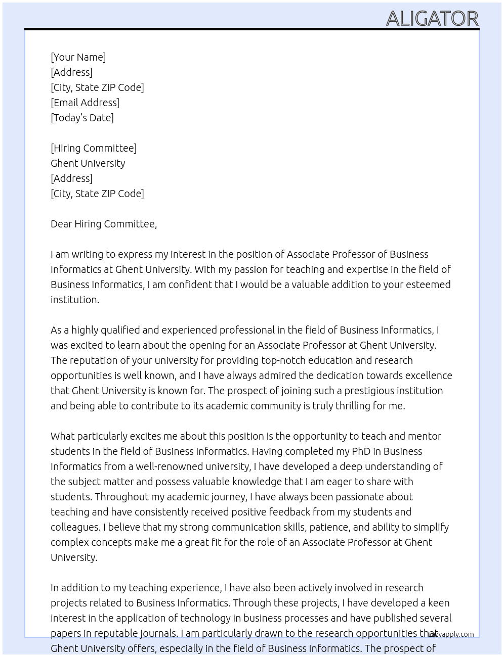 associate professor Business Informatics At Ghent University Cover Letter