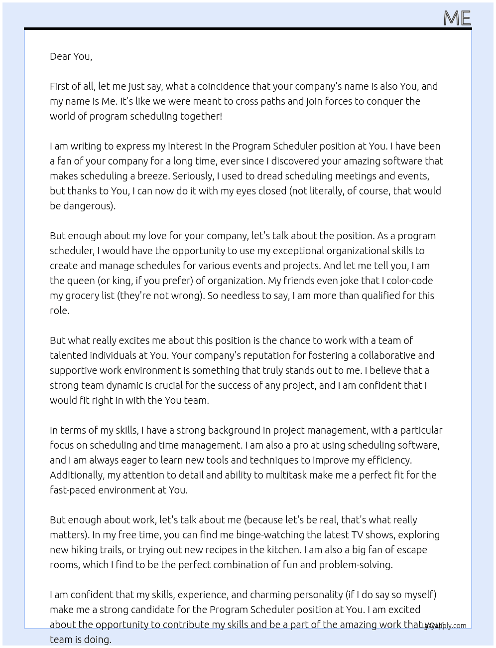 Program Scheduler At You Cover Letter