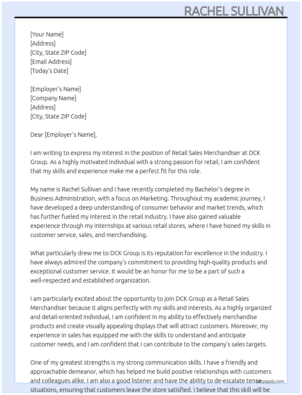 Retail sales merchandiser At DCK Group  Cover Letter