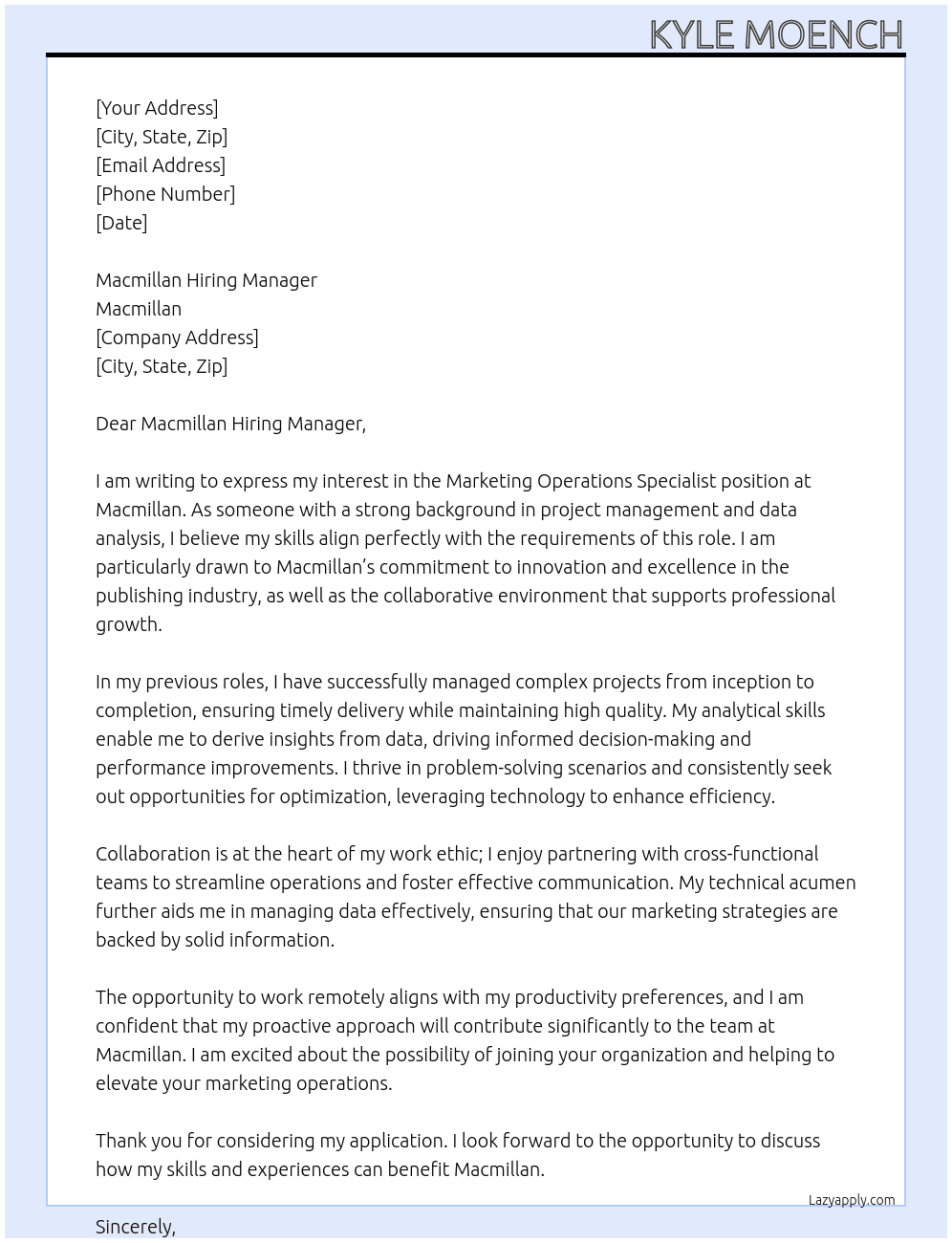 Marketing Operations Specialists At Macmillan Cover Letter