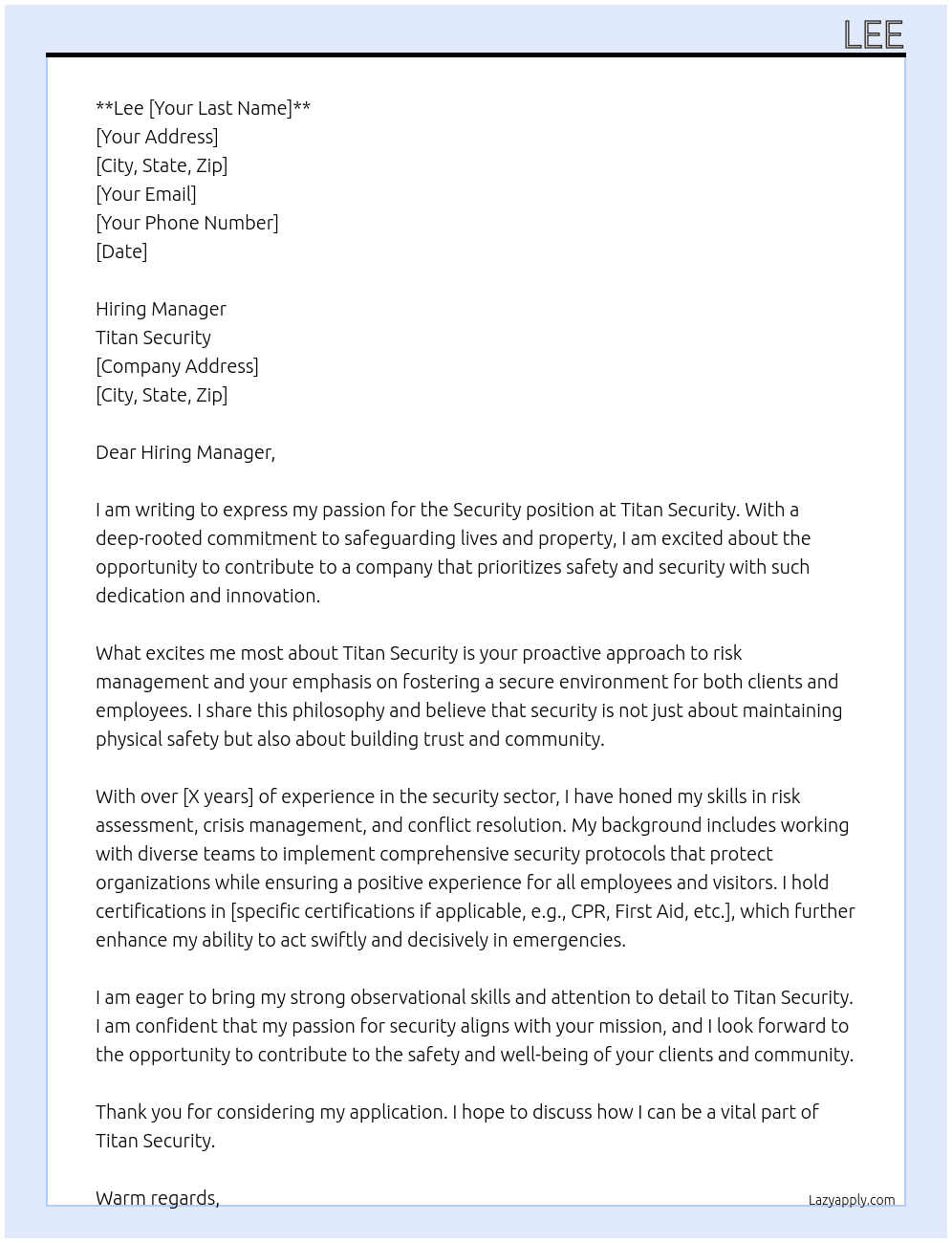 Security At Titan Security Cover Letter