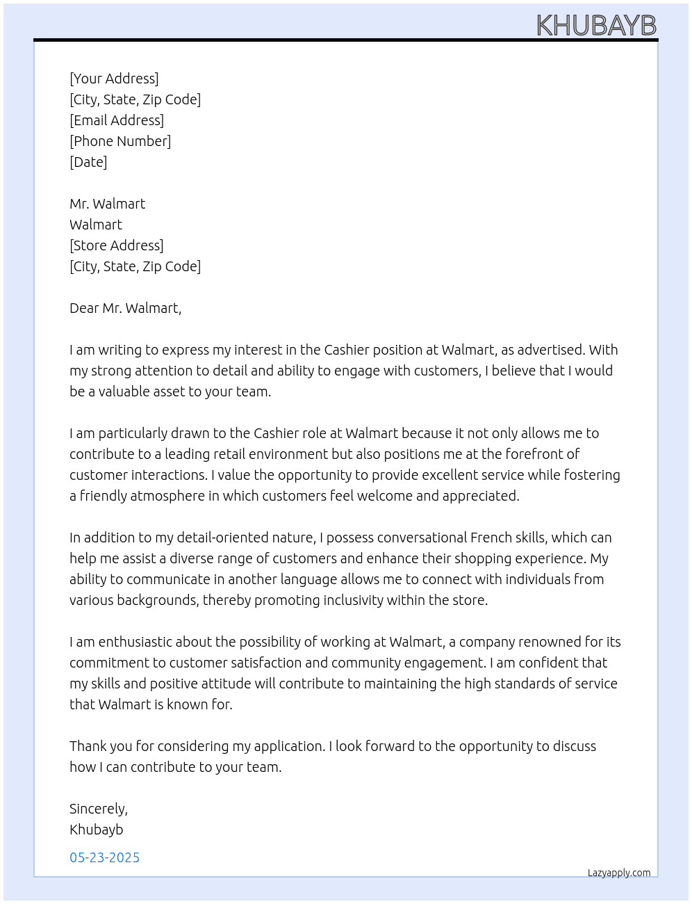 cashier At Walmart Cover Letter