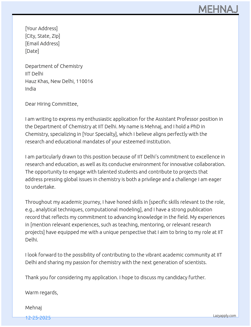 Cover letter for assistant professor - LazyApply