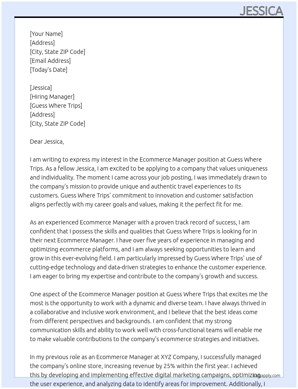 ecommerce manager At Guess Where Trips Cover Letter