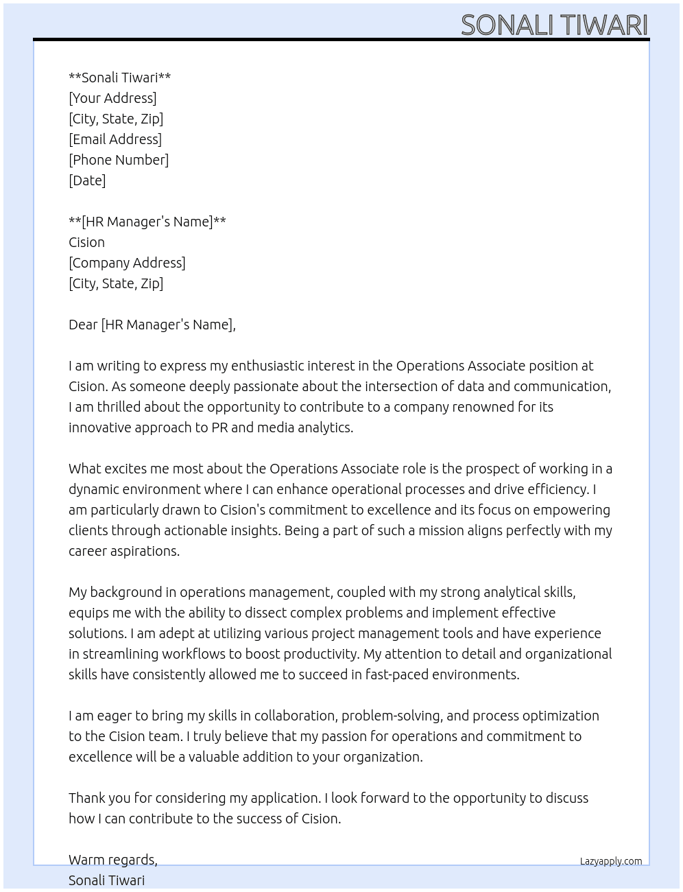 Cover letter for operation associat - LazyApply