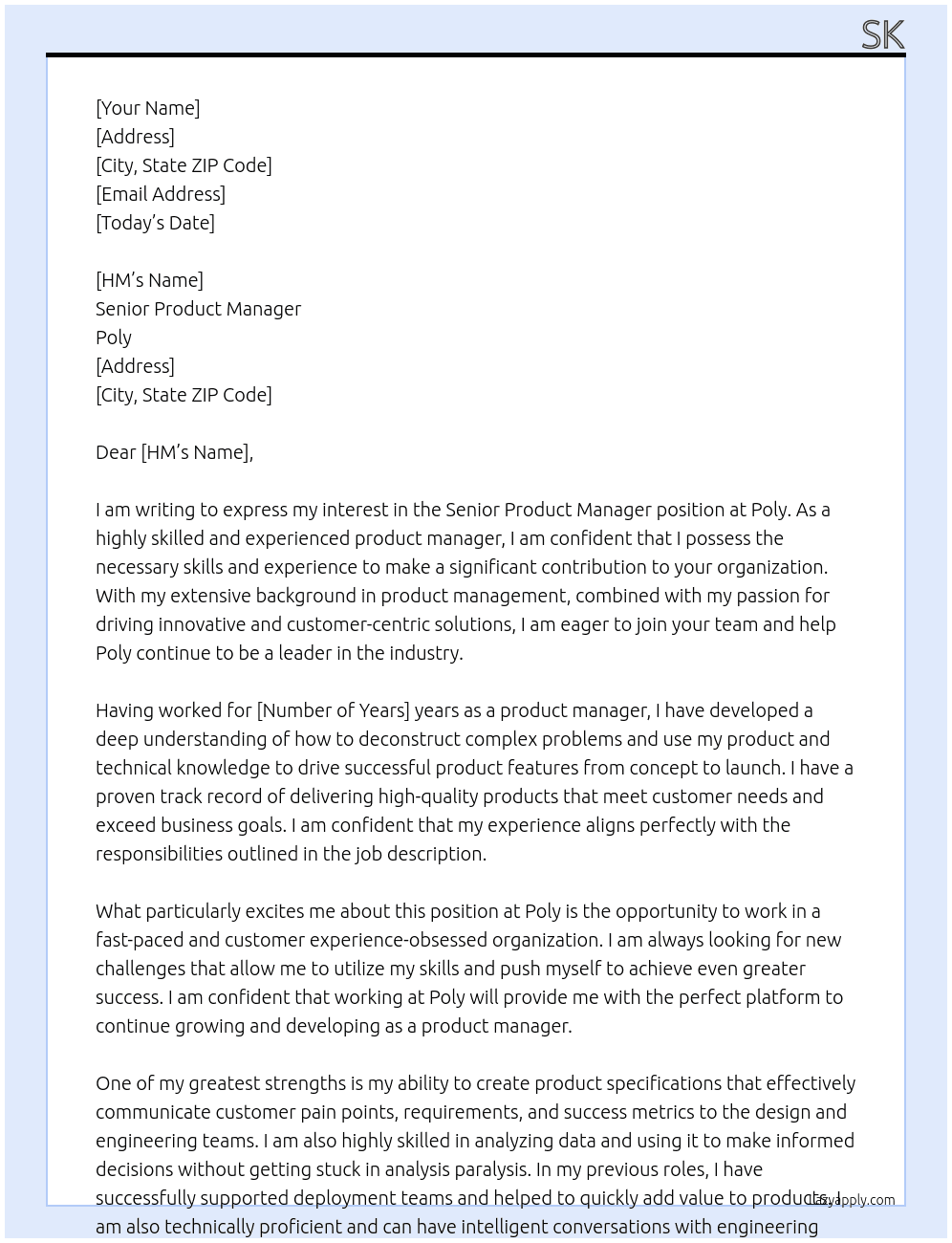 Senior Product Manager At Poly Cover Letter