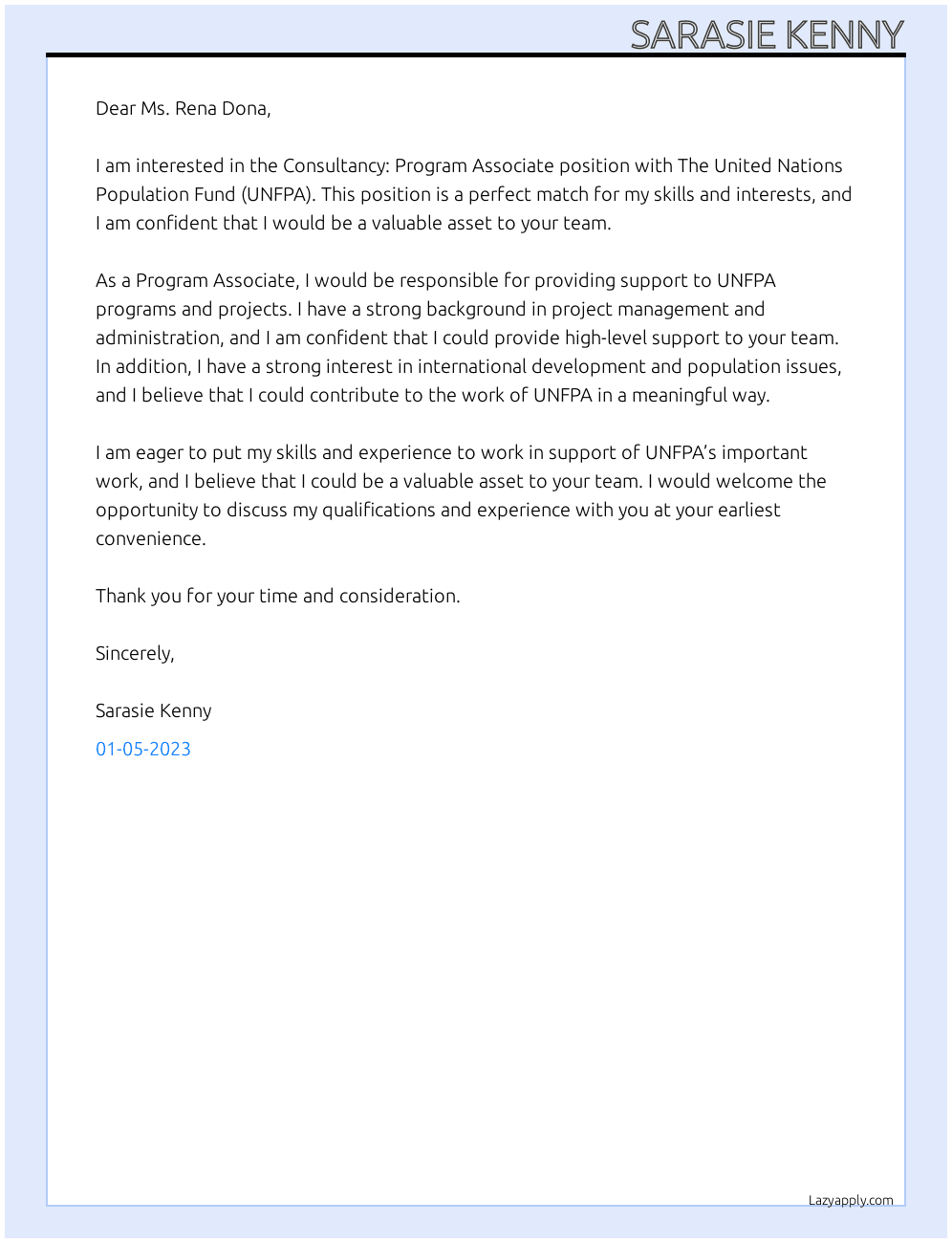 Cover letter for consultancy: program associate - LazyApply