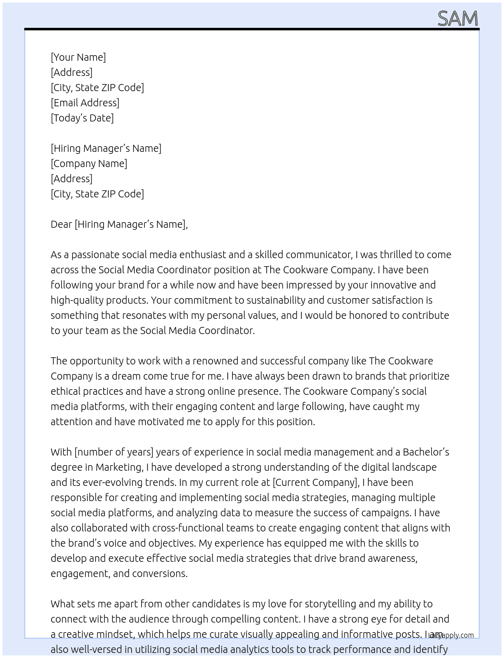 Social Media Coordinator At The Cookware Company Cover Letter