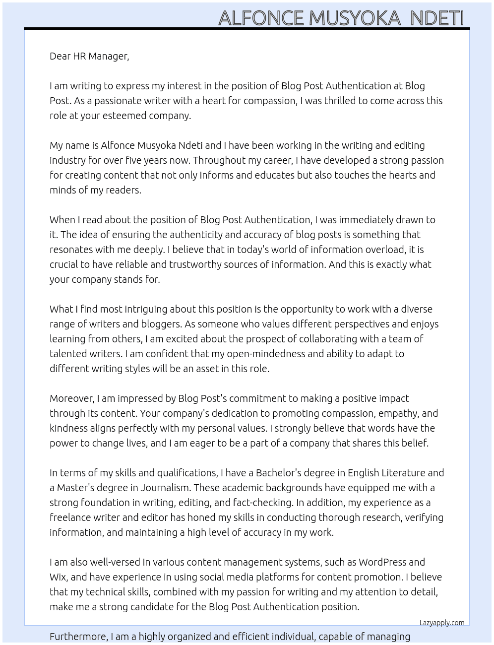 blog post authentication At blog post Cover Letter