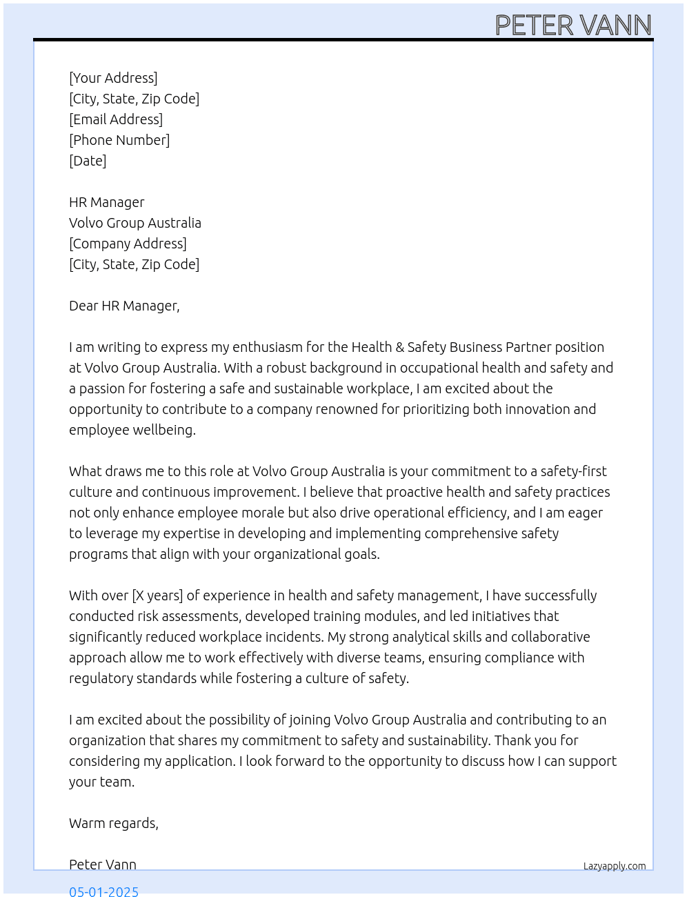 Health & Safety Business Partner At Volvo Group Australia Cover Letter