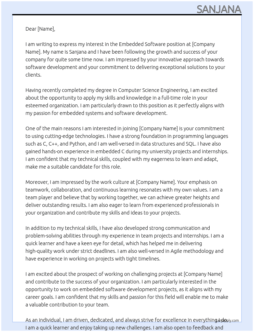 Embedded software At - Cover Letter