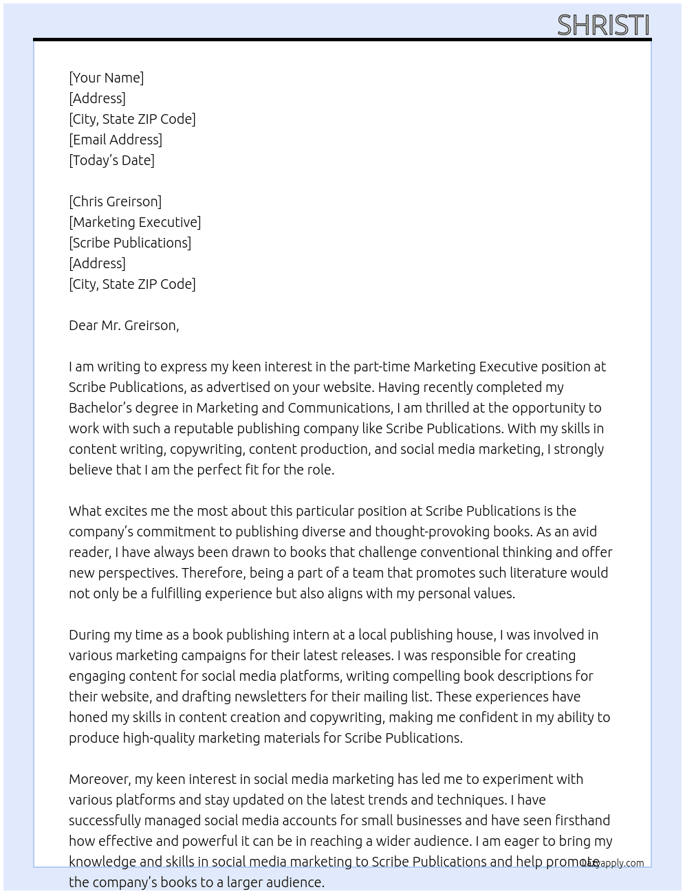 Marketing executive At Scribe Publications Cover Letter