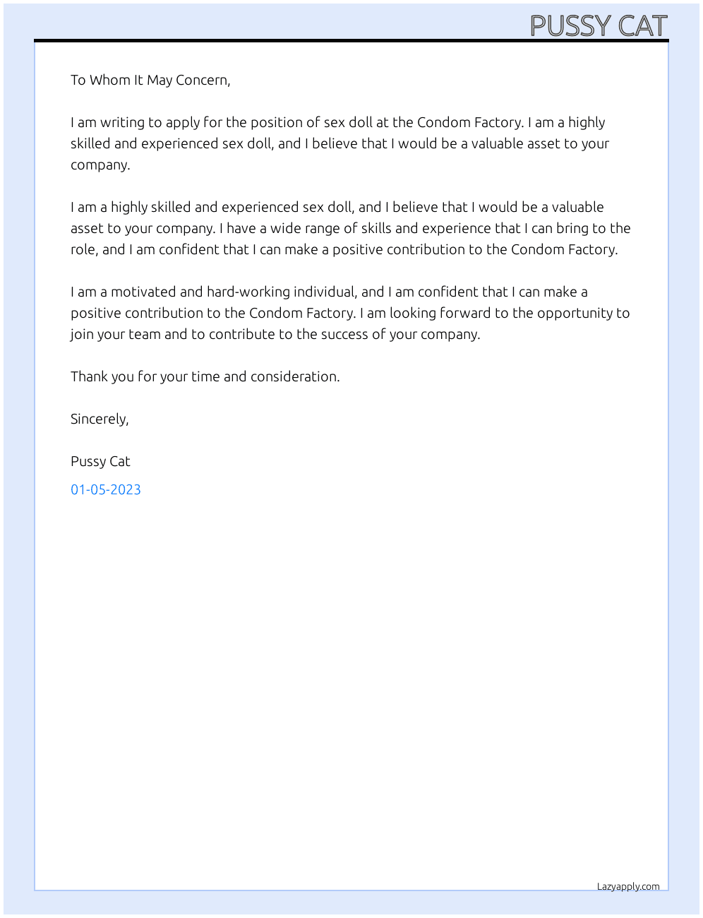 Cover letter for sex doll - LazyApply