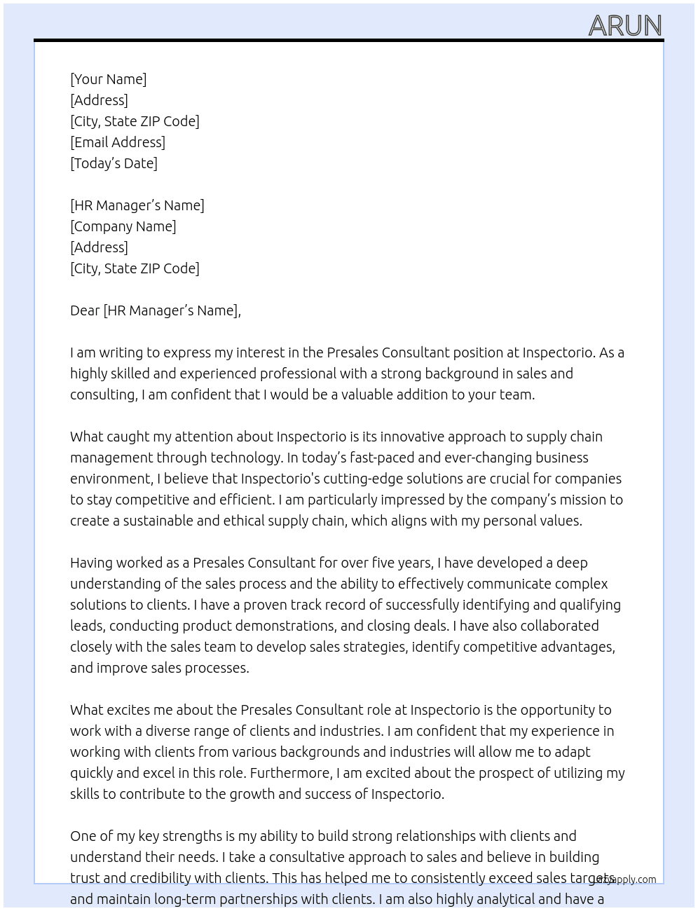 Presales Consultant At Inspectorio Cover Letter