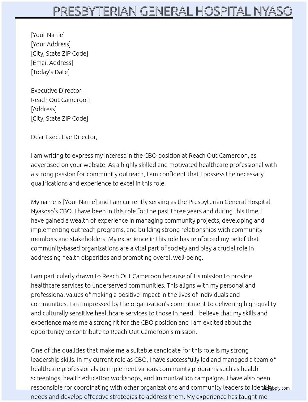  CBO At Reach Out Cameroon  Cover Letter