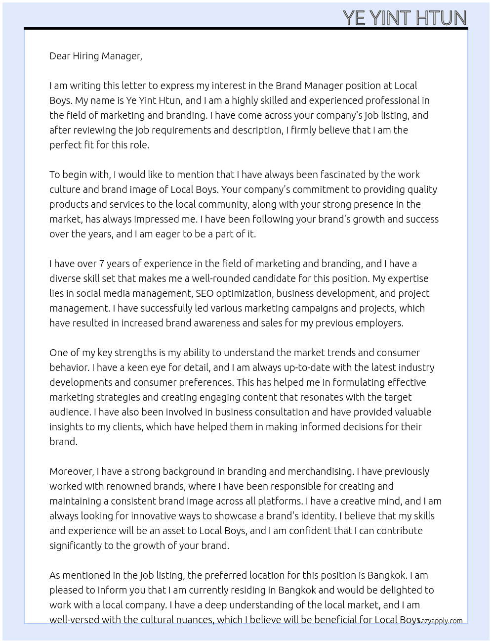 Brand Manager At Local Boys Cover Letter