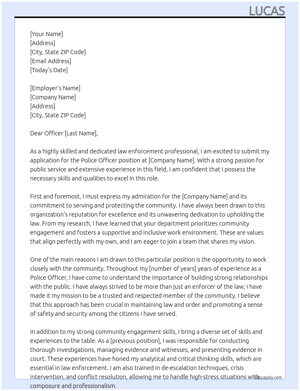 Police officer At Police Cover Letter
