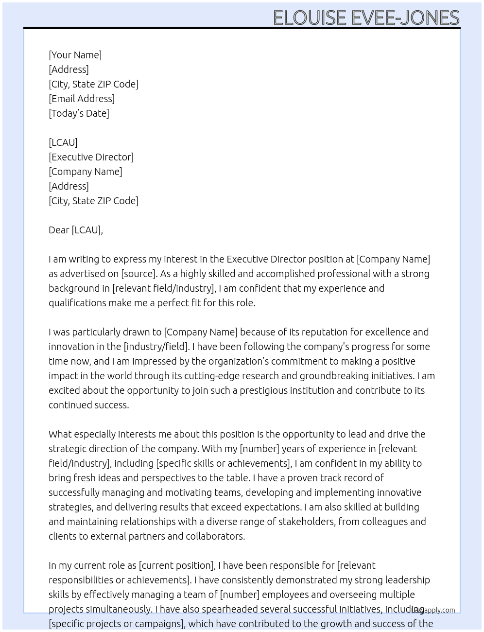 Executive Director At MIT Cover Letter