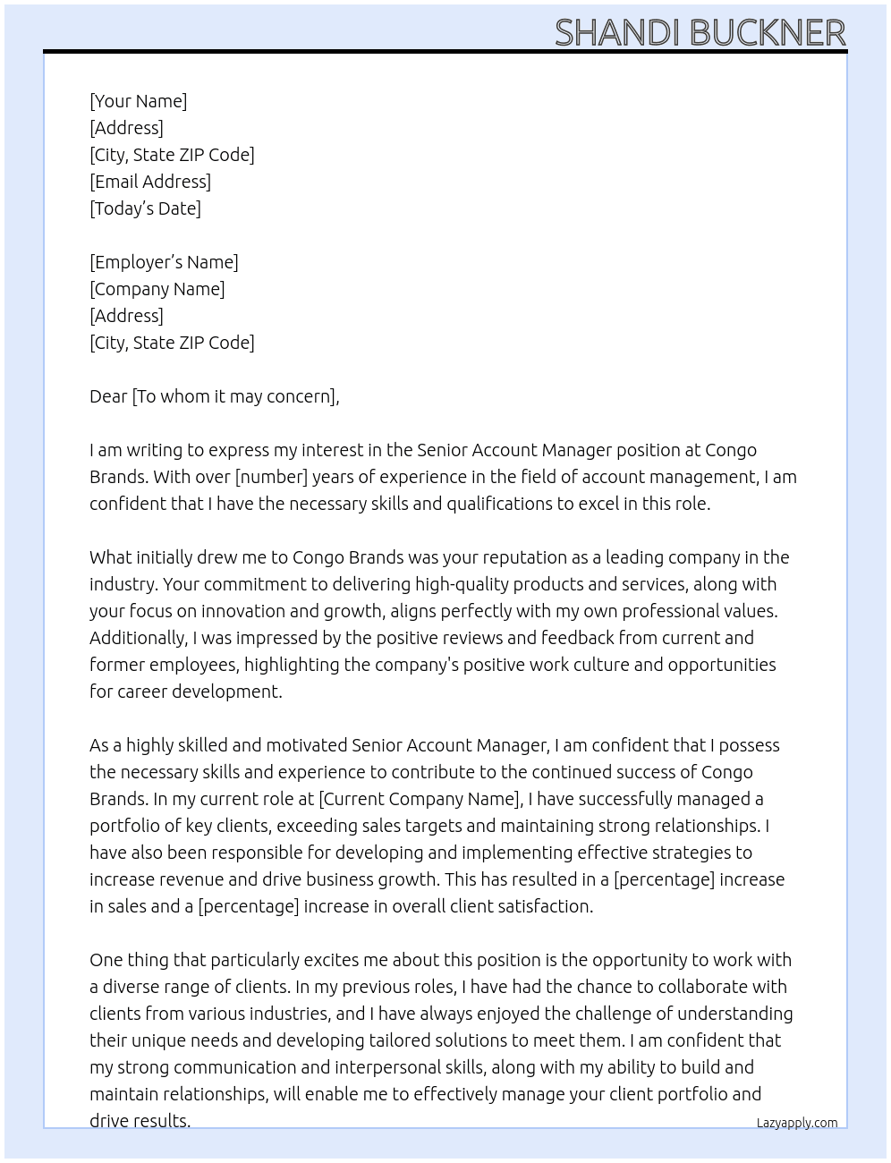 Senior Account Manager At Congo Brands Cover Letter