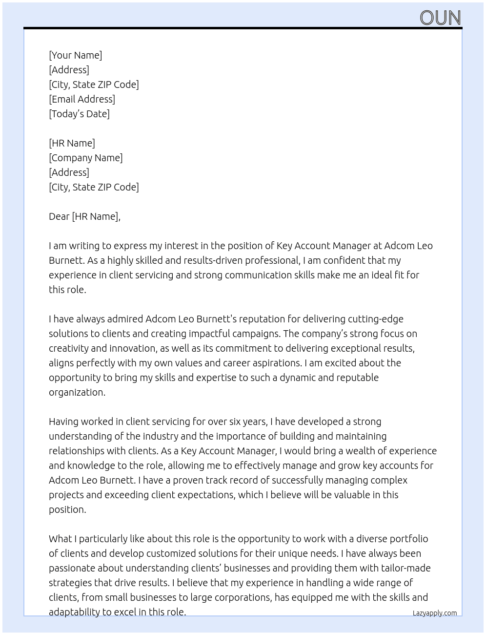 Key Account Manager At Adcom Leo Burnett Cover Letter