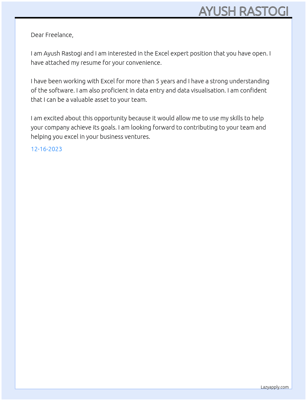 Excel expert  At Self Cover Letter