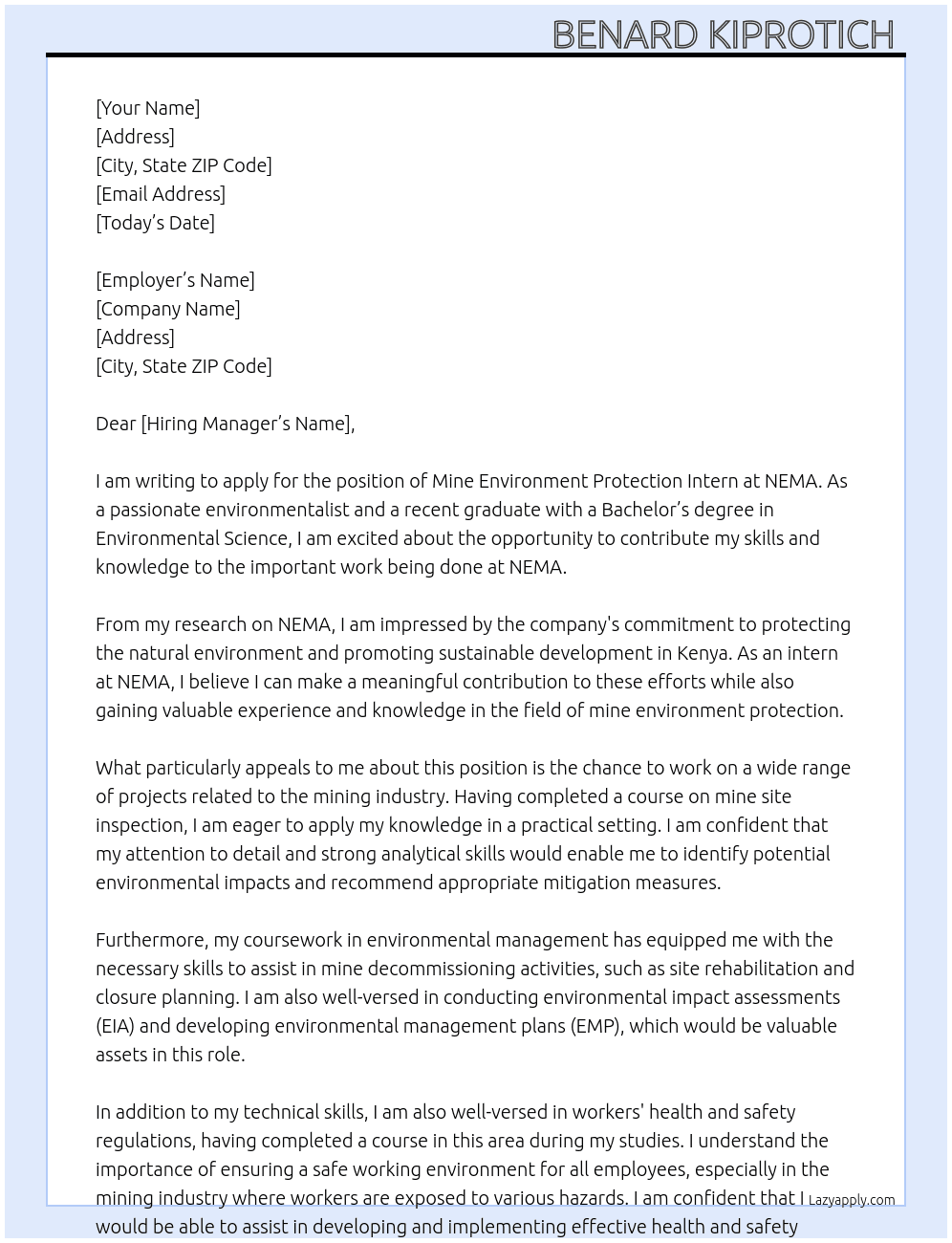 MineEnvironment protection At NEMA Cover Letter