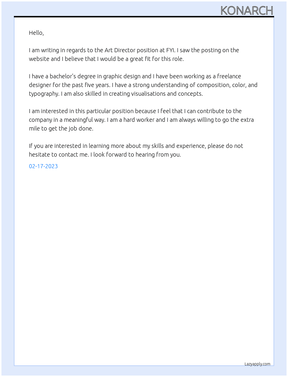 Art Director At FYI  Cover Letter
