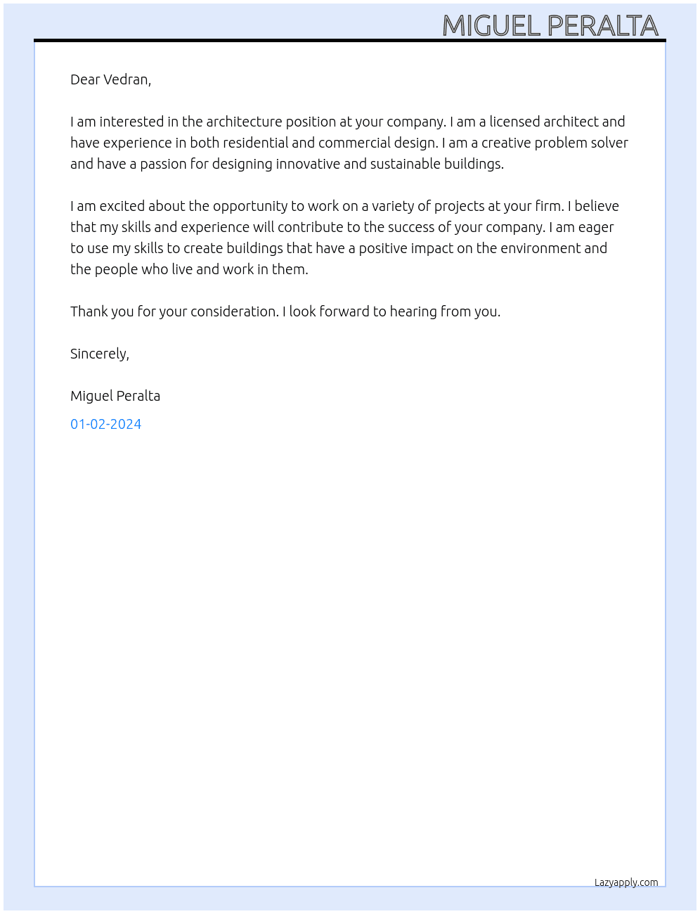 architecture At Architect Cover Letter