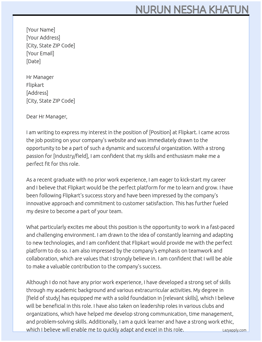 Flipkart At Flipkart Cover Letter