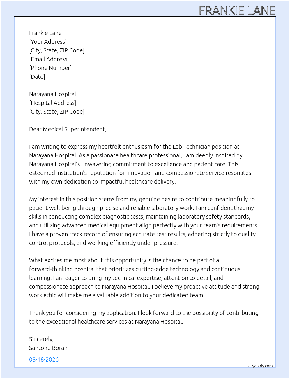 Cover letter for lab technician - LazyApply