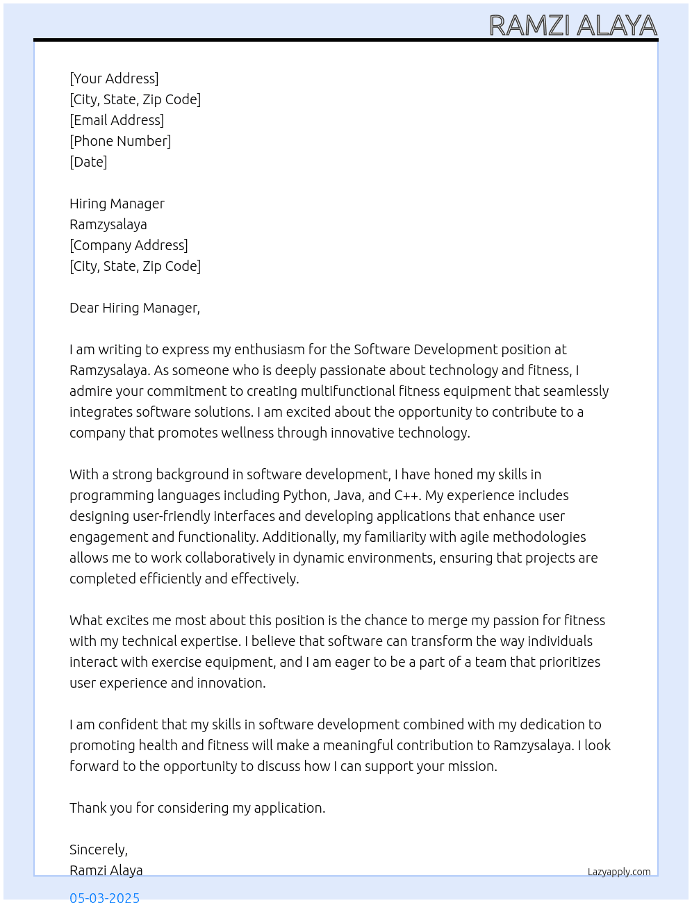 Software Development At ramzysalaya Cover Letter