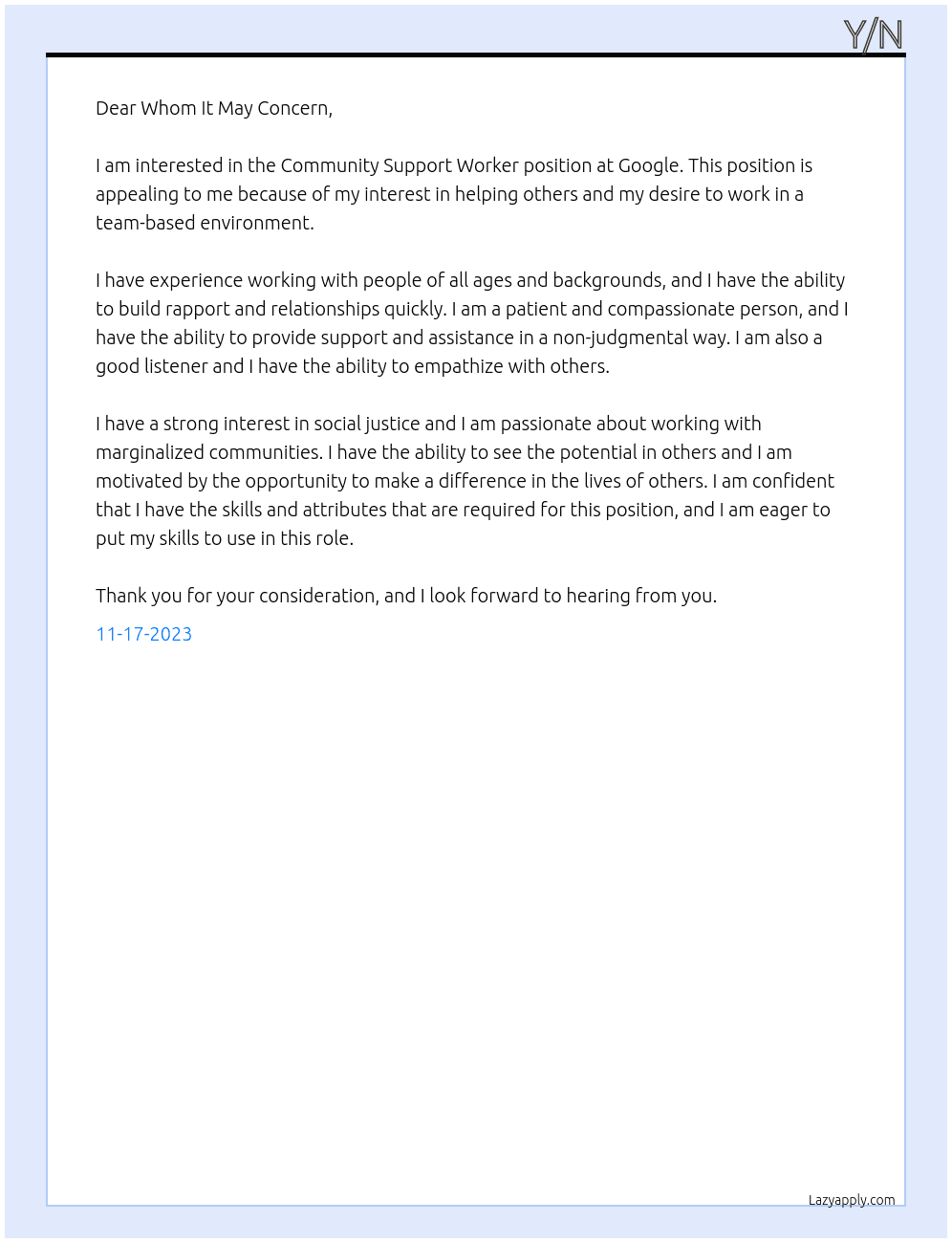 Community Support Worker At Google  Cover Letter