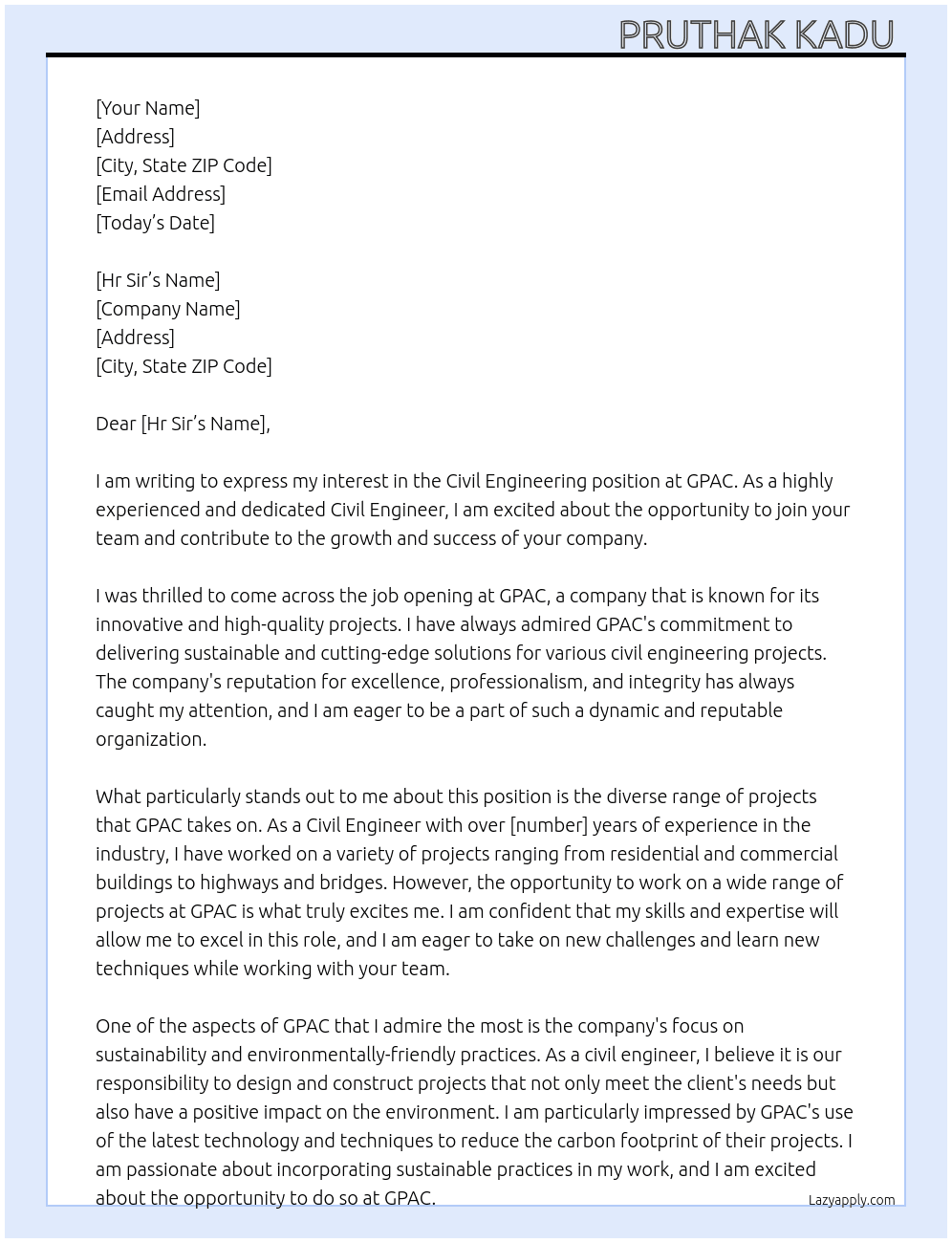 Civil engineering  At Gpac Cover Letter