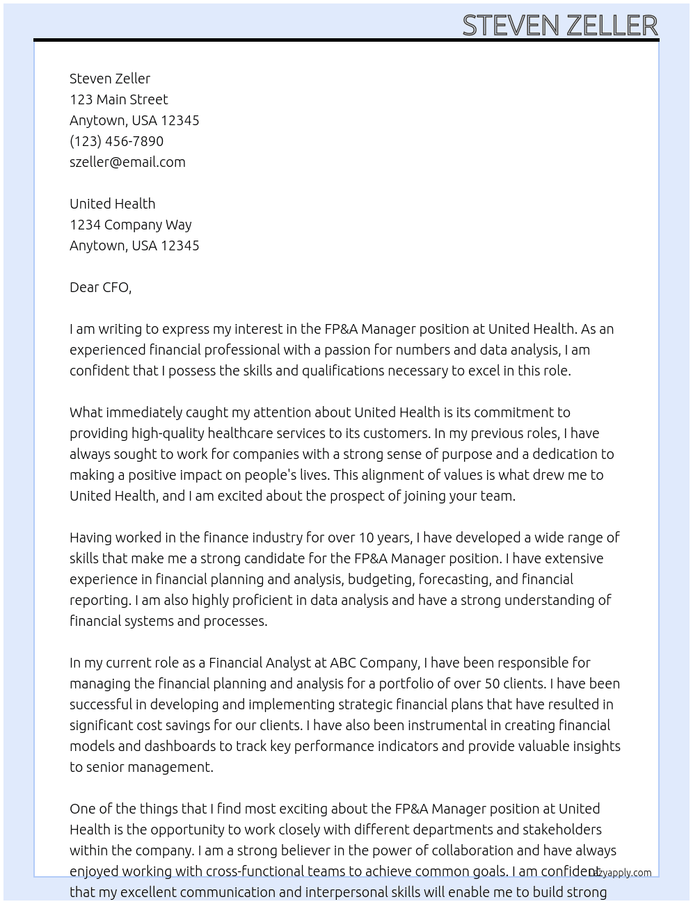 Cover letter for fp&a manager - LazyApply