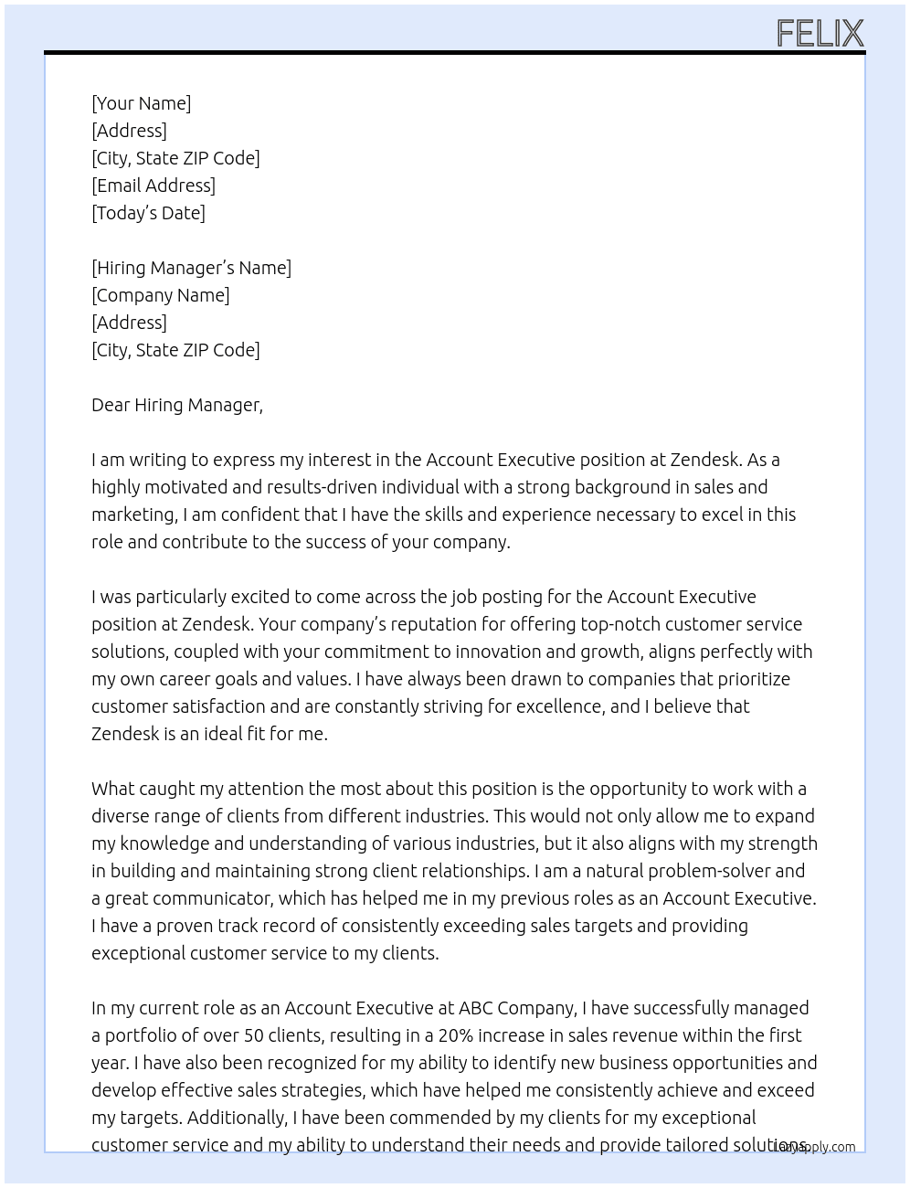 Account Executive At Zendesk Cover Letter