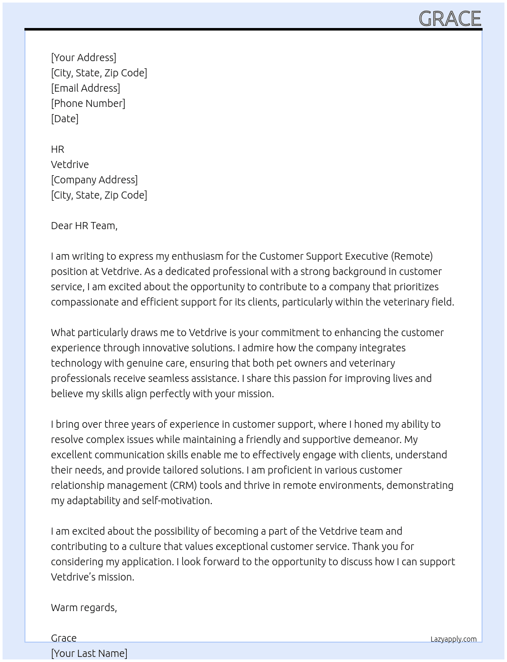Customer Support Executive (Remote) At Vetdrive Cover Letter