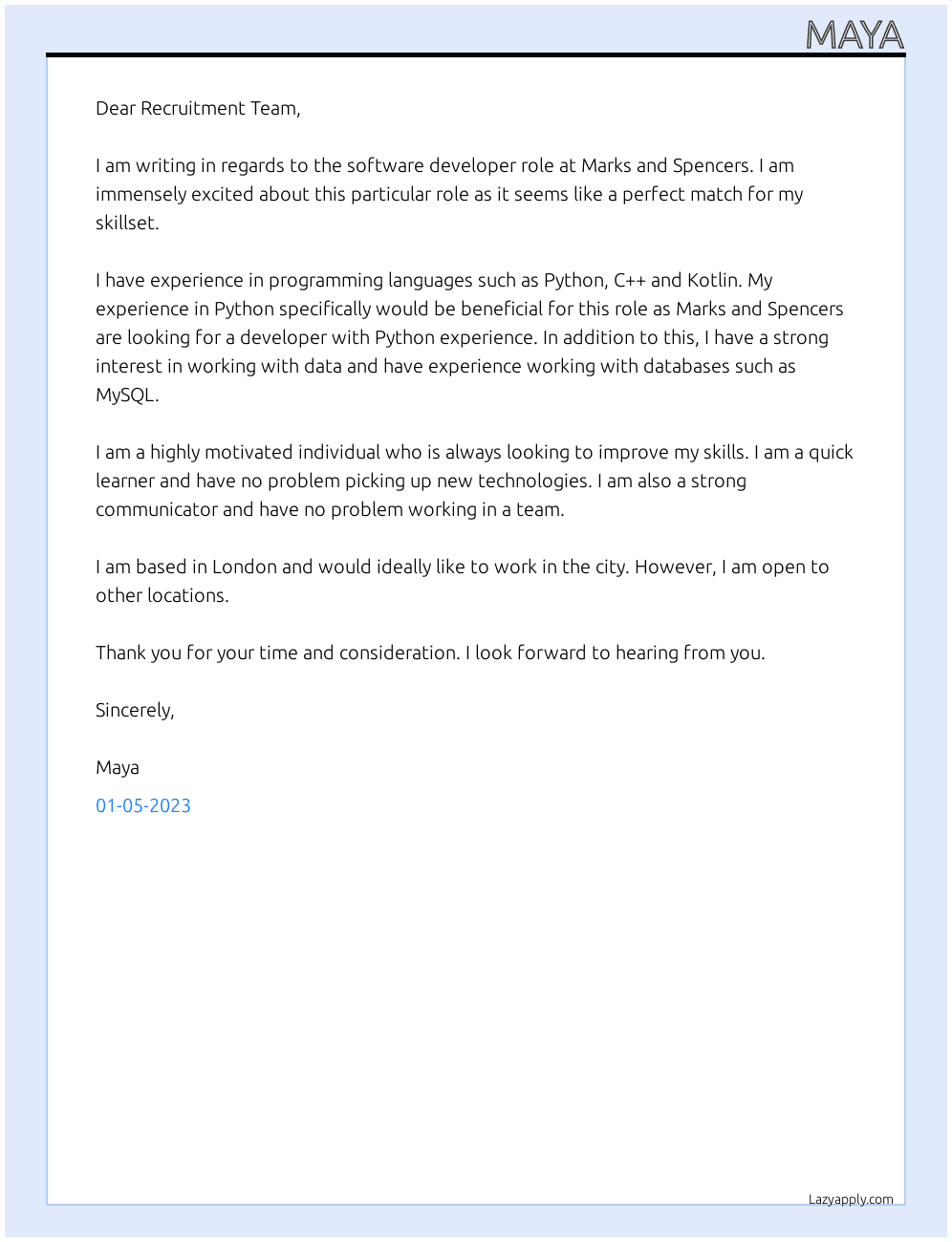 Cover letter for backend developer (nodejs) - LazyApply