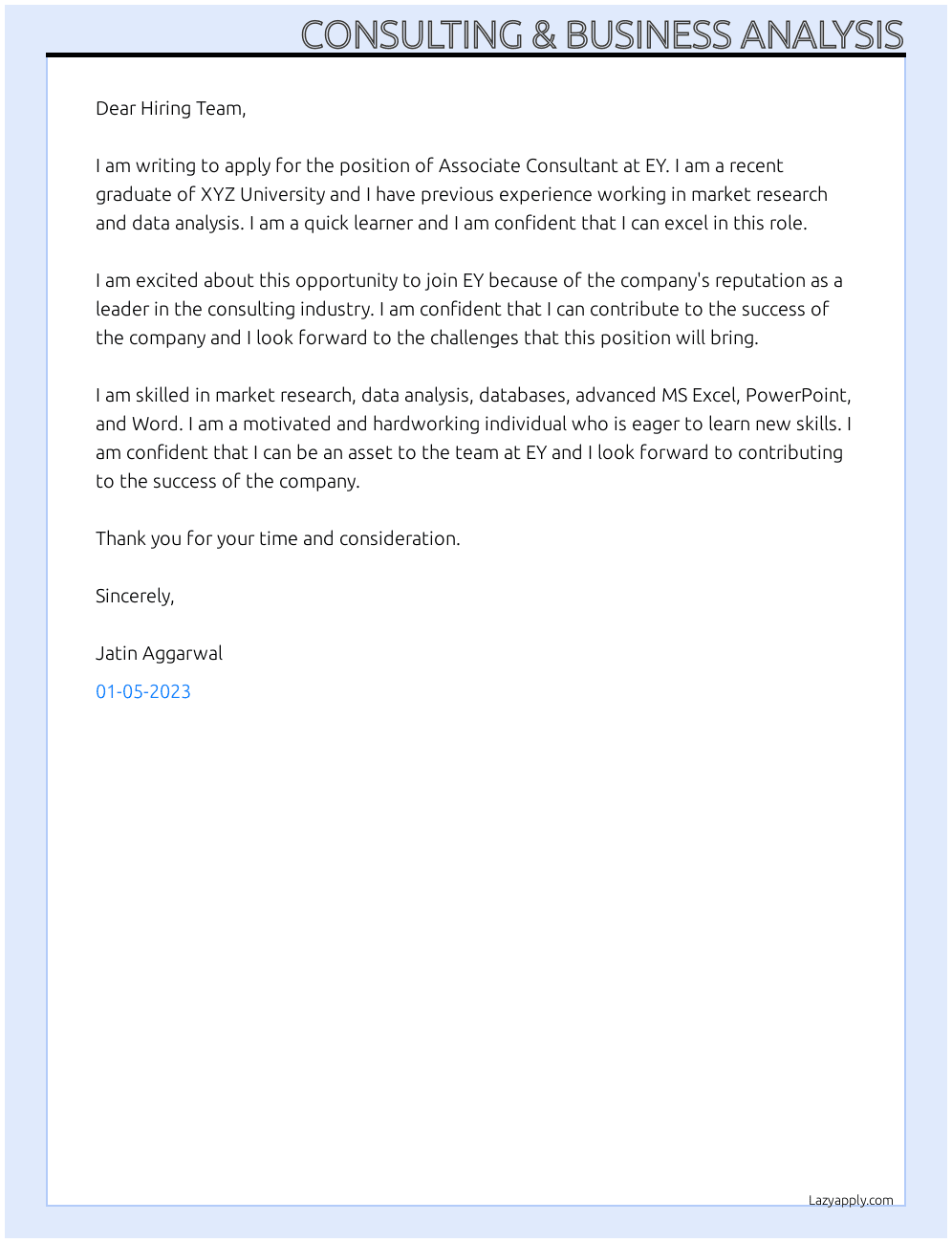 consulting & business analysis cover letter
