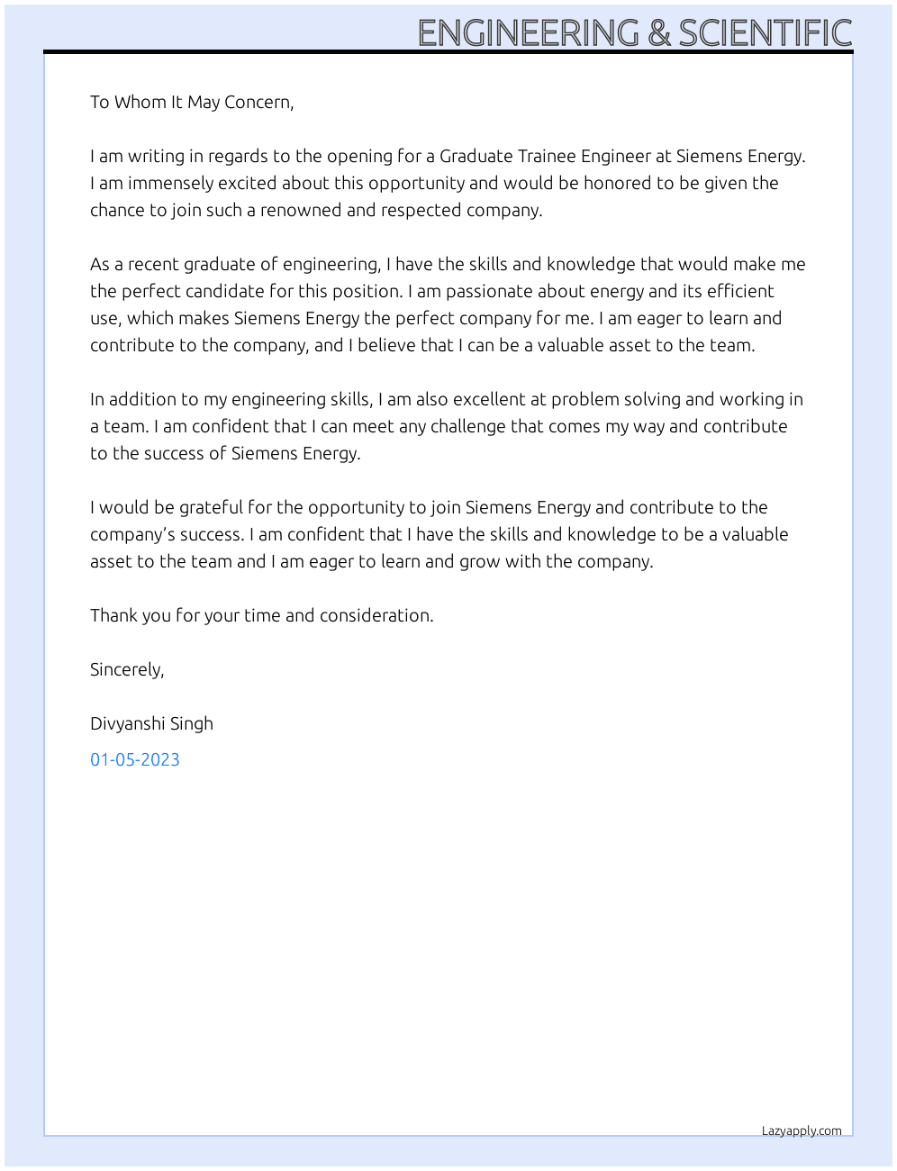 engineering & scientific cover letter