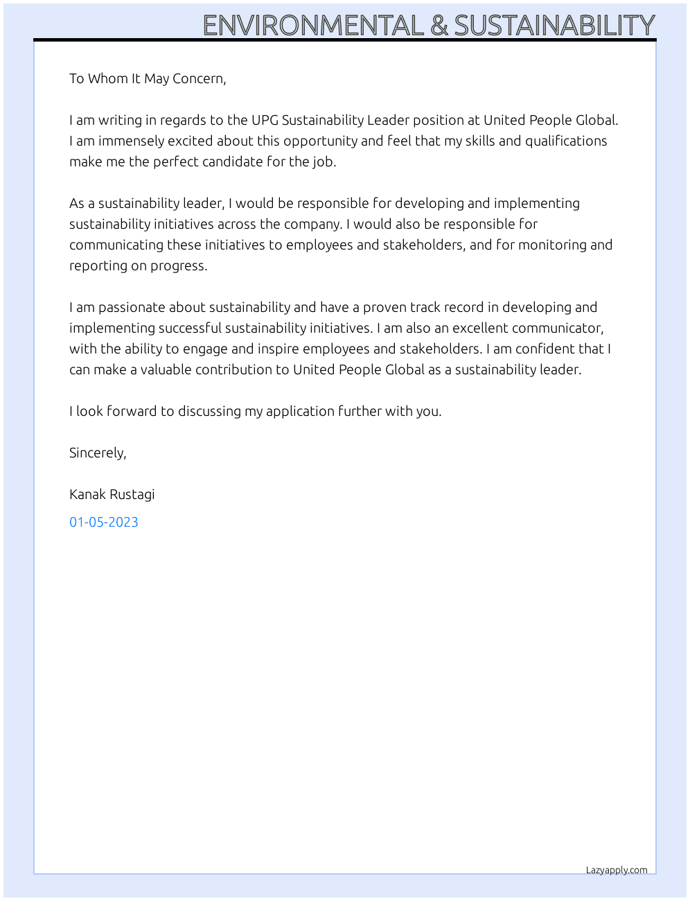 environmental & sustainability cover letter