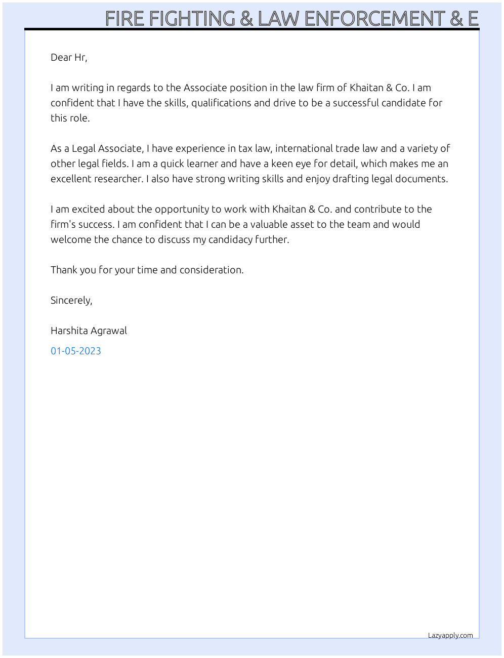 fire fighting & law enforcement & emergency cover letter