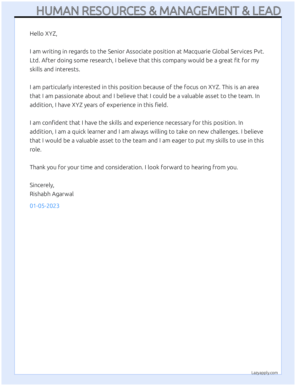 human resources & management & leadership cover letter