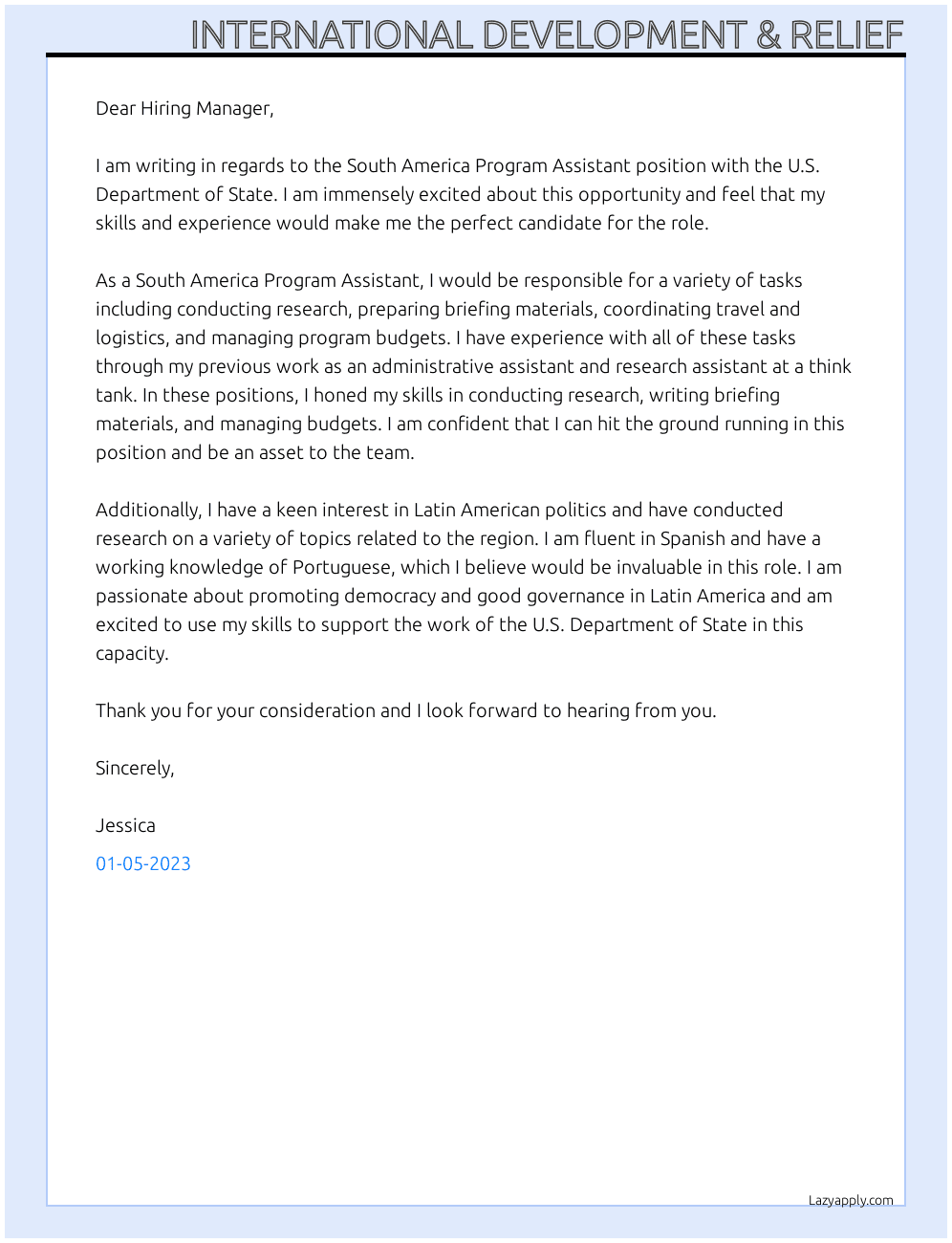 international development & relief cover letter