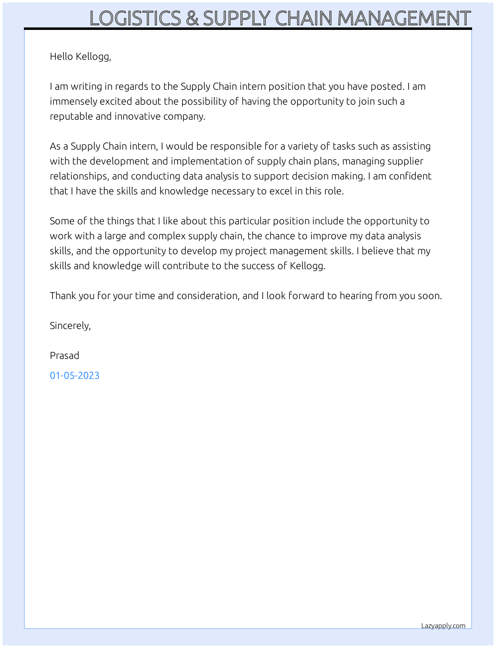 logistics & supply chain management cover letter