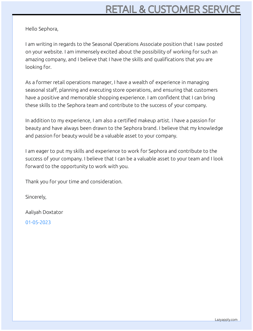 retail & customer service cover letter